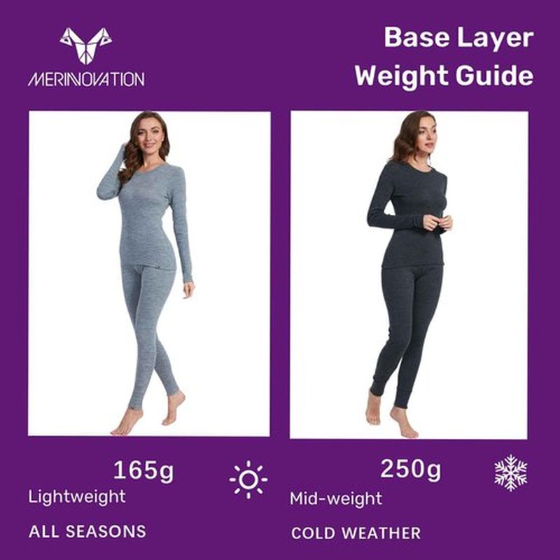 MERINNOVATION Merino Wool Base Layer Set for Women 100% Merino Wool Thermal Underwear Set Base Layer Top and Bottom Red 250 L