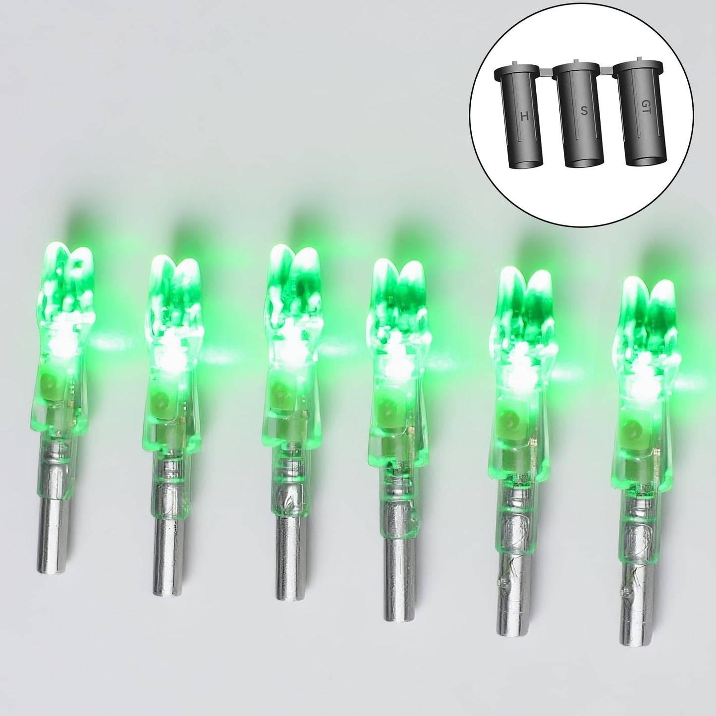 6Pcs Lighted Nocks for Arrows with H, S, GT Bushings for .165 .233 .244 .246 Inside Diameter, Lighted Arrow Nocks for 5.2mm Arrows Shafts with On/Off Switch, Archery Accessories Archery Hunting Green