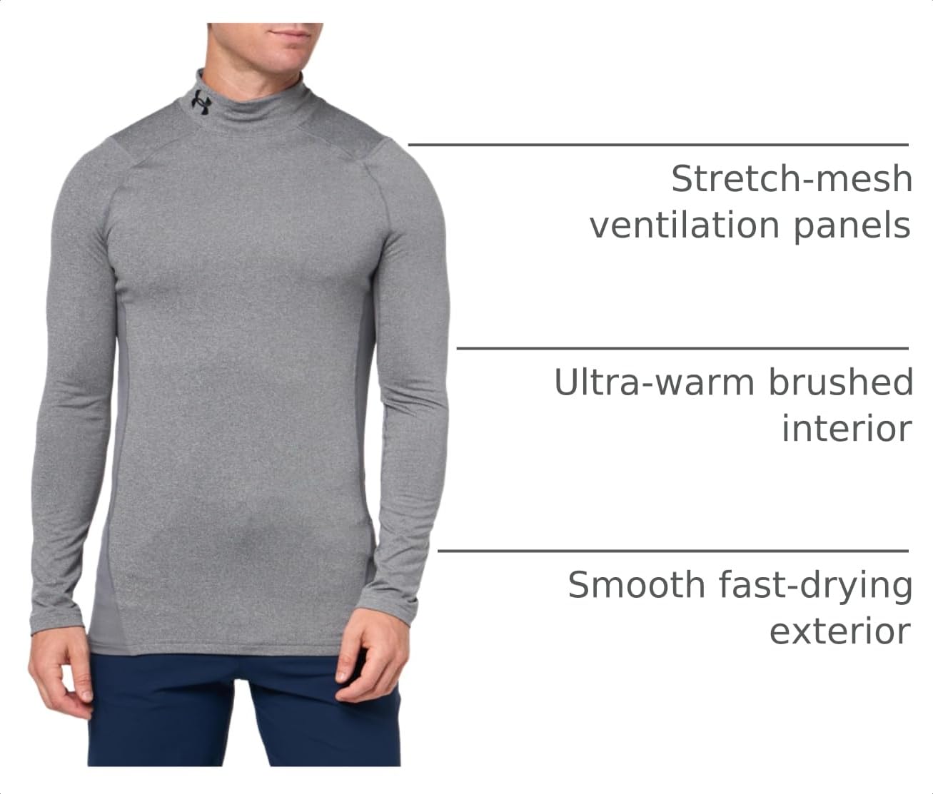 Under Armour Men's ColdGear Armour Fitted MockDISC, (021) Charcoal Light Heather / / Black, X-Large Tall
