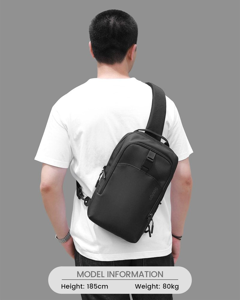 Soulgo EDC Sling Bag for Men & Women, 5.5L Water-resistant Crossbody Backpack Chest Shoulder Bag Compatible with 11 inch iPad Pro/Air, Lightweight Daypack for Daily Use-Black