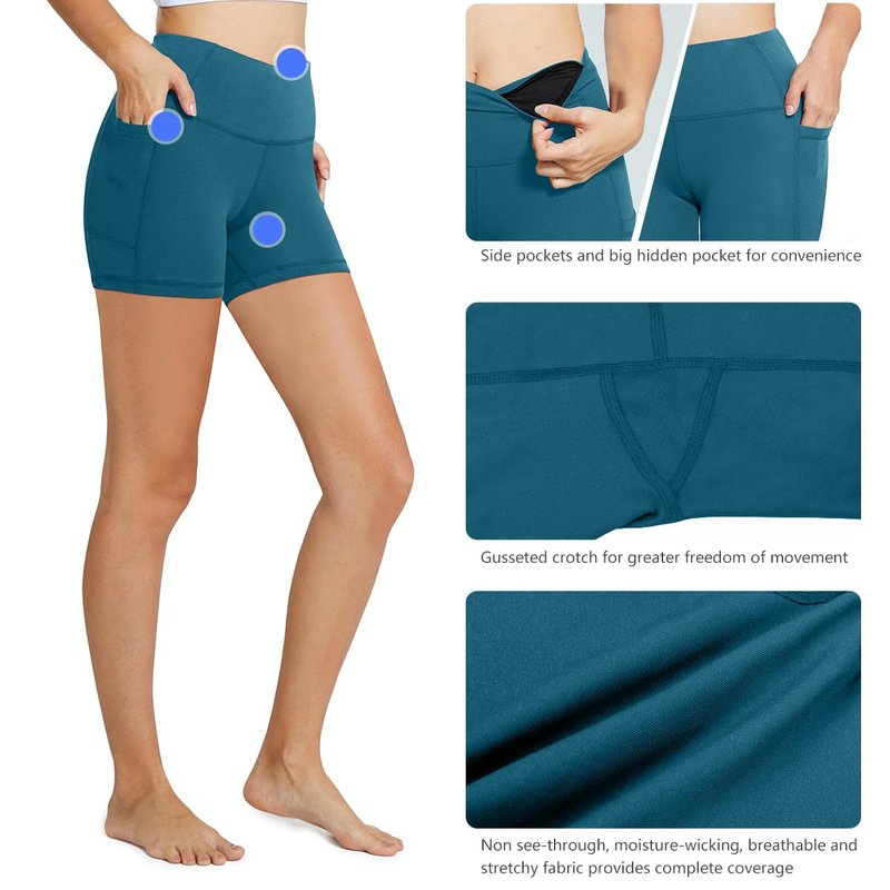 baleaf Workout Shorts Women 5" Biker Yoga Gym Spandex Running Volleyball Compression Short with Pockets Blue L
