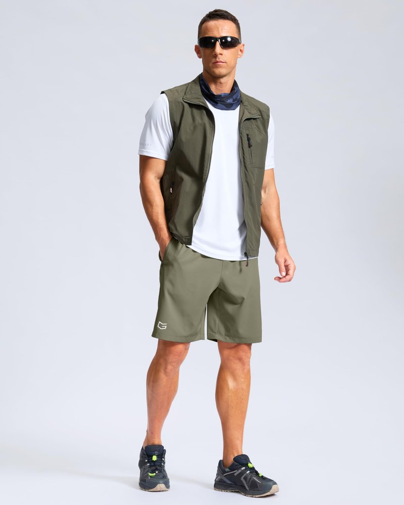 G Gradual Men's Athletic Running Shorts with Zipper Pockets Quick Dry 7"/ 5"/ 9" Workout Gym Shorts for Basketball Hiking(Sage Green,9M-New)