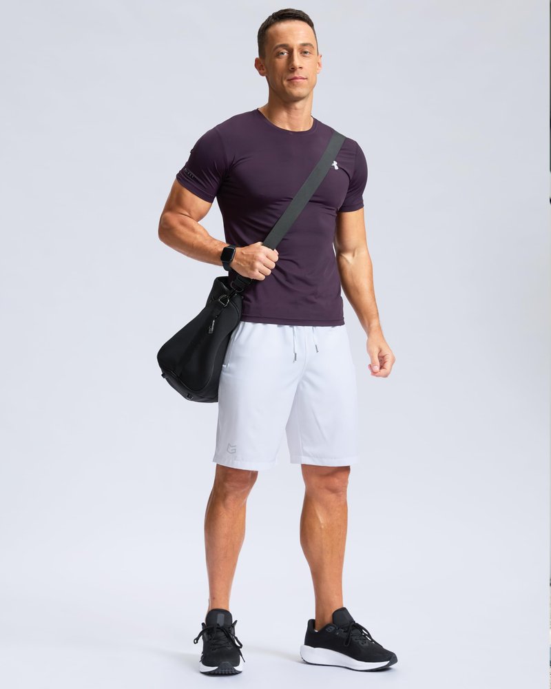 Men's Athletic Running Shorts with Zipper Pockets Quick Dry 7"/ 5"/ 9" Workout Gym Shorts for Basketball Hiking(White,9XS)