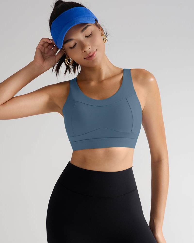 RUNNING GIRL High Impact Sports Bras for Women,Racerback Running Bra Workout Crop Tank Tops Longline Sports Bra Push up(WX2667 Navy Blue XXL)
