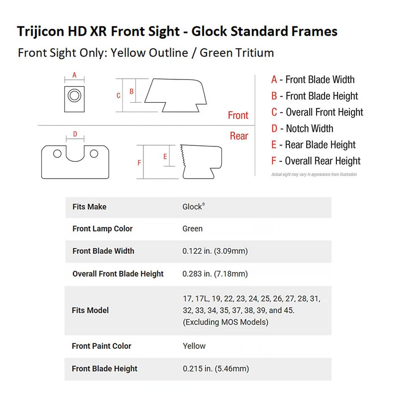 Trijicon GL601-C-600837 HD XR Front Sight, Glock Models 17-39, Yellow Front Outline Lamp