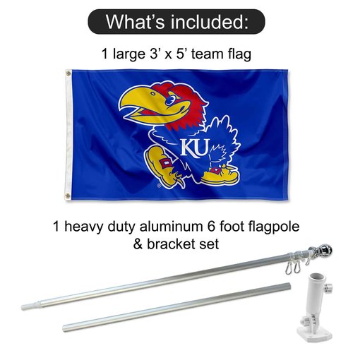 College Flags & Banners Co. Kansas Jayhawks Flag and Pole Bracket Mount Bundle