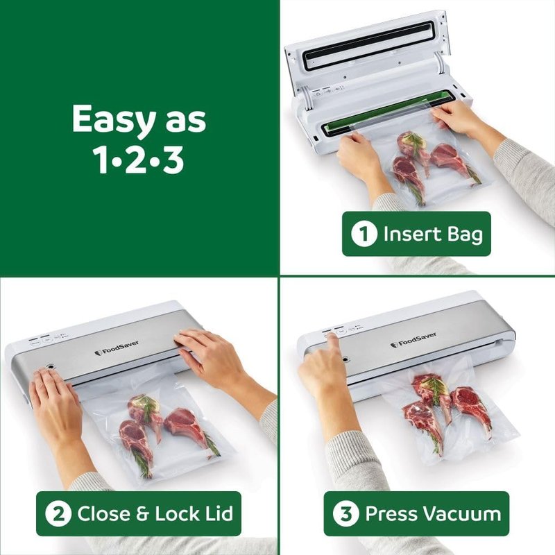FoodSaver PowerVac Compact Vacuum Sealing Machine - Stainless Steel & Black | Preserves Freshness for Dry & Wet Food