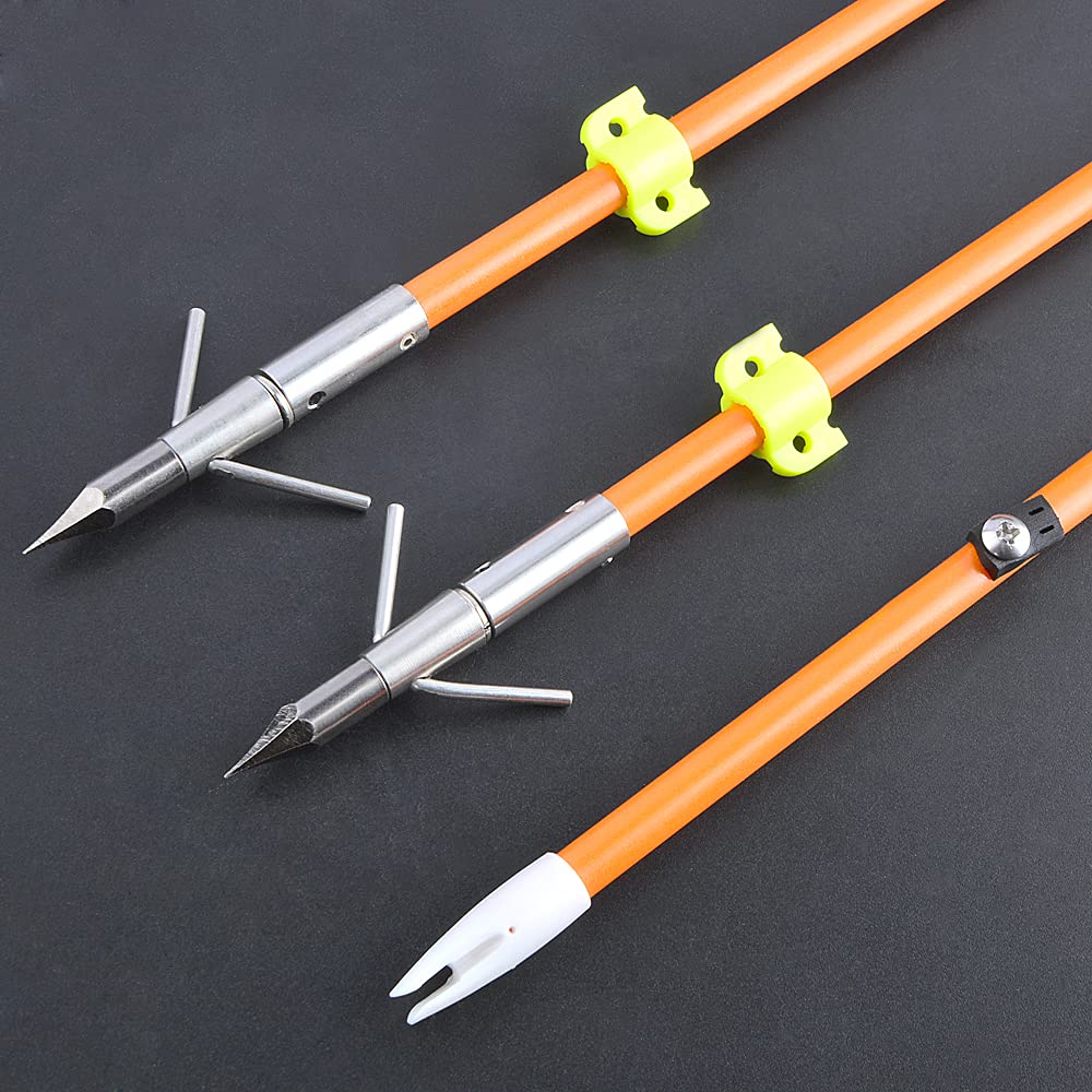 AMEYXGS 6/12pcs Archery Fiberglass Bowfishing Arrow Bow Fishing Arrows with Broadheads and Safty Slides for Compound and Bow Recurve Bow Fishing Hunting (6, Orange Type1)