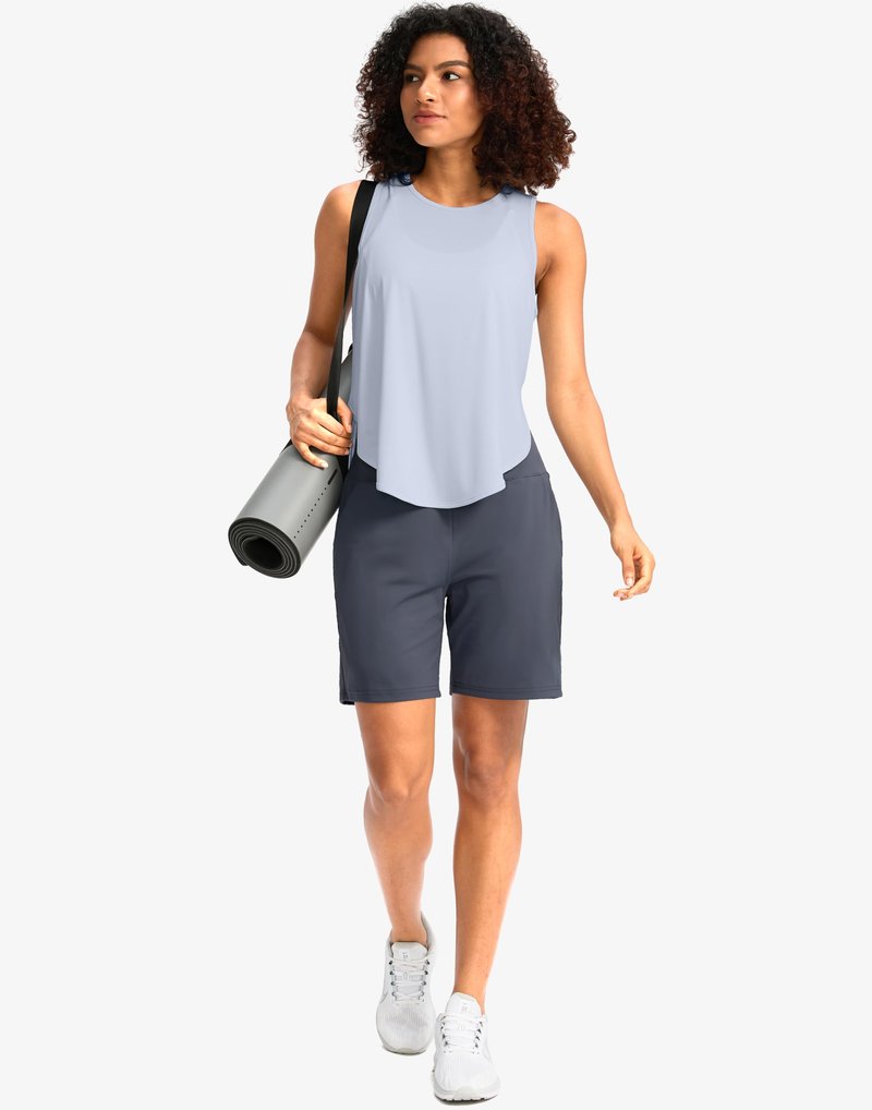 G Gradual Women's Bermuda Long Shorts with Pockets 7" High Waisted Knee Length Shorts for Women Walking Athletic Workout(Dusty Blue-L7,XXL)
