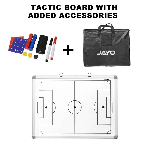 JAYO 18" x 24" Portable Soccer Tactic Board Double Sided Tactics White Board with Soccer Full Pitch on The Front Side Half Pitch on The Back Side Coaching Equipment Deluxe Carrying Bag Included