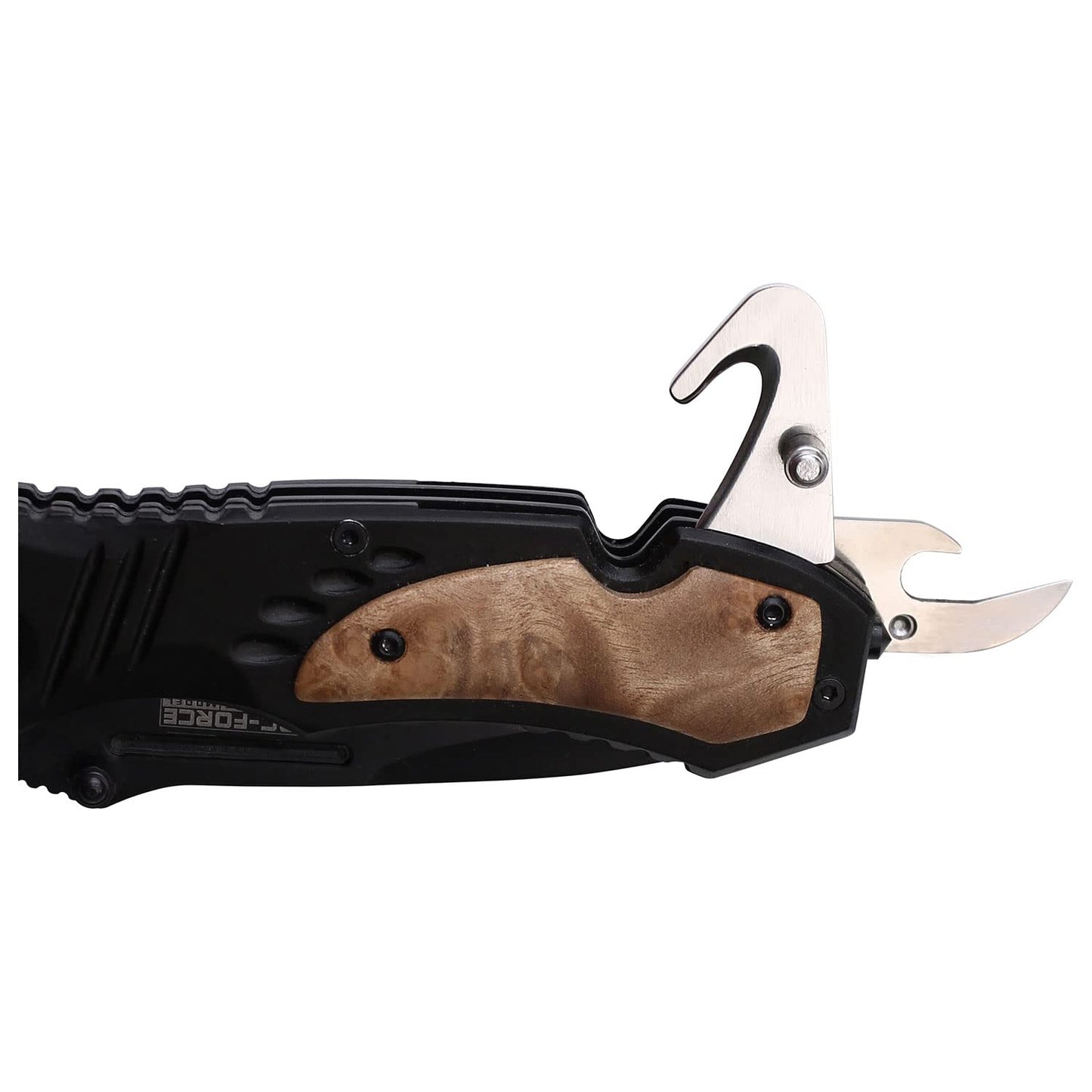 Tac-Force Folding Pocket Knife, 8-inch Total Length, Aluminum Handle with Wood Insert, 3.25-inch Drop Point Black Blade, Camping, EDC - TF-606WS
