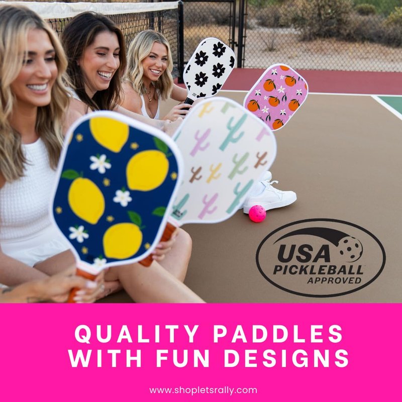 Let's Rally USAPA Approved Fiberglass Pickleball Paddle (Pickle Pink) – Cute Pickleball Paddle for Women, Indoor & Outdoor Use, Lightweight Pickleball Rackets