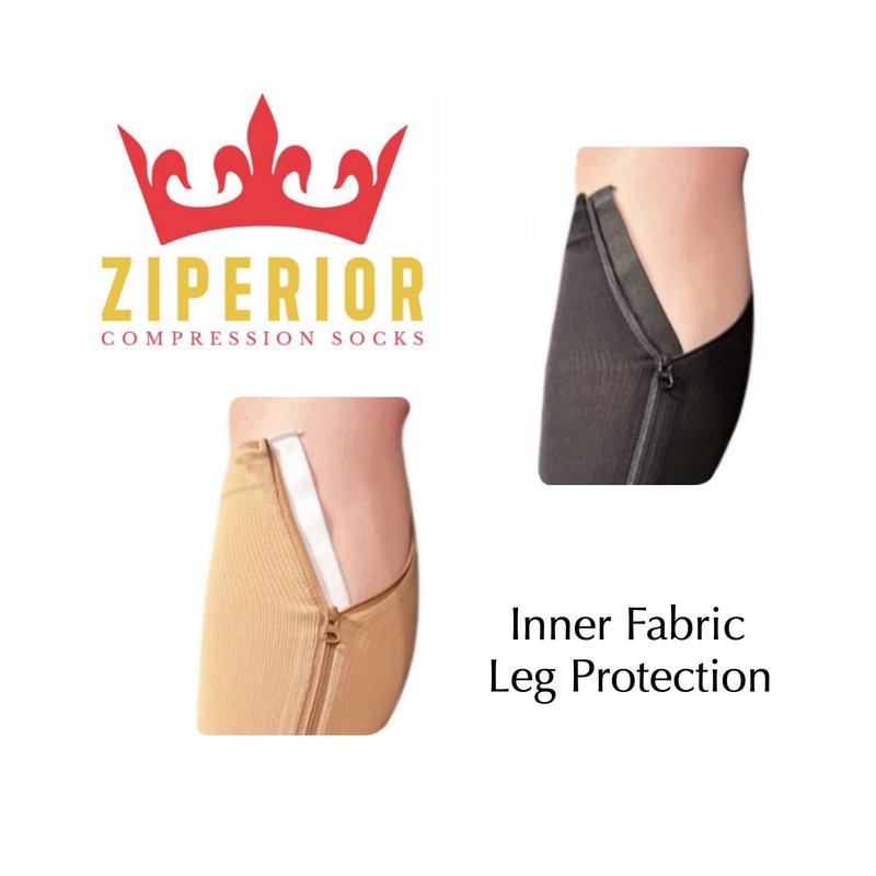 Ziperior 15-20 mmHg Compression Shin Calf No Foot Inside Leg Zipper Sleeves (Black, Small-Medium)
