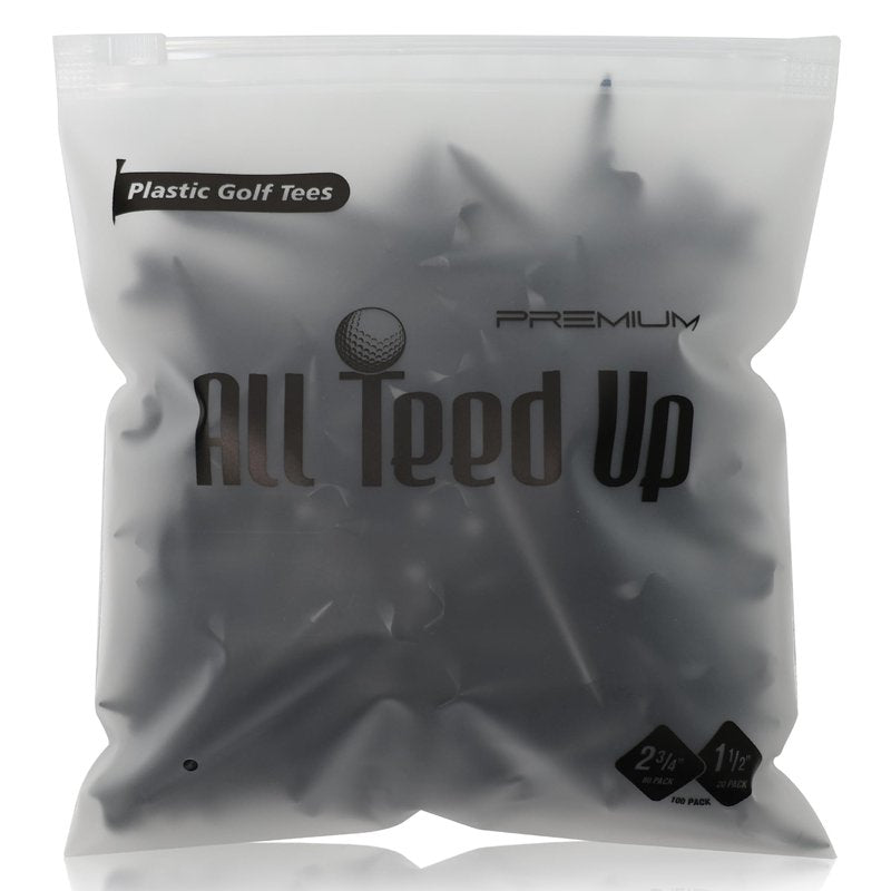 All Teed Up Premium Plastic Golf Tees - Black- 2.75 & 1.5 Inch Plastic Combo Pack