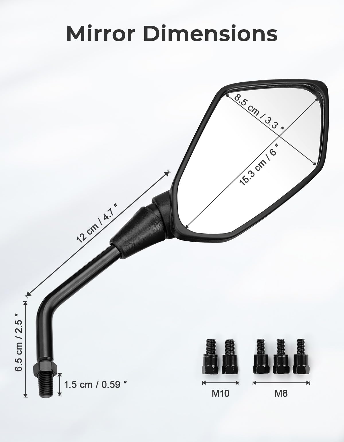 KEMIMOTO Universal Motorcycle Mirrors, Convex Handlebar Rear View Side Mirror with M8 M10 Bolt, Compatible with Bike, Scooter, ATV, UTV, Dirt Bike and More