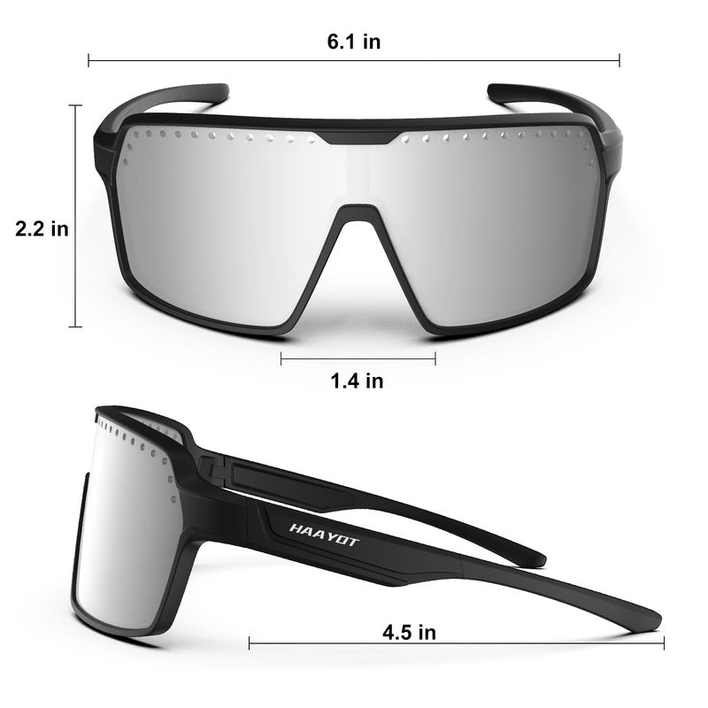 HAAYOT Polarized Cycling Glasses,Sports Sunglasses for Men Women,Baseball Running Fishing Biking Sunglasses with 3 Lenses Black Silver