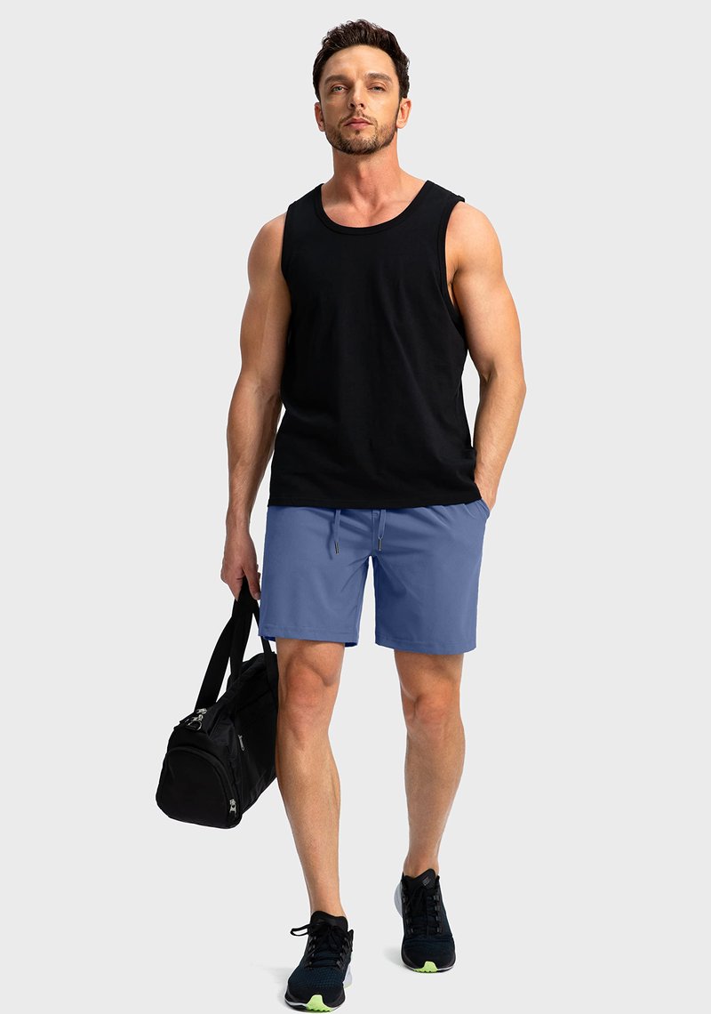 Soothfeel Men's Running Shorts with Zipper Pockets 7 Inch Lightweight Quick Dry Gym Athletic Workout Shorts for Men (Blue, XL)