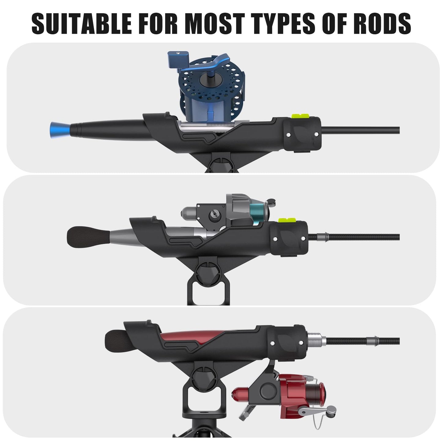 Fishing Rod Holders for Boat, Fishing Boat Rod Holder with Square Rail Mount Track Mount, 360 Degree Adjustable Pole Holders Fishing Rod Rack 2Pack