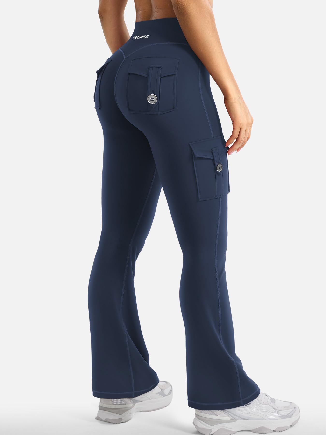 YEOREO CoreFlex Women Workout Flare Leggings with Pockets Scrunch Cargo Gym Yoga Leggings Blue Navy S