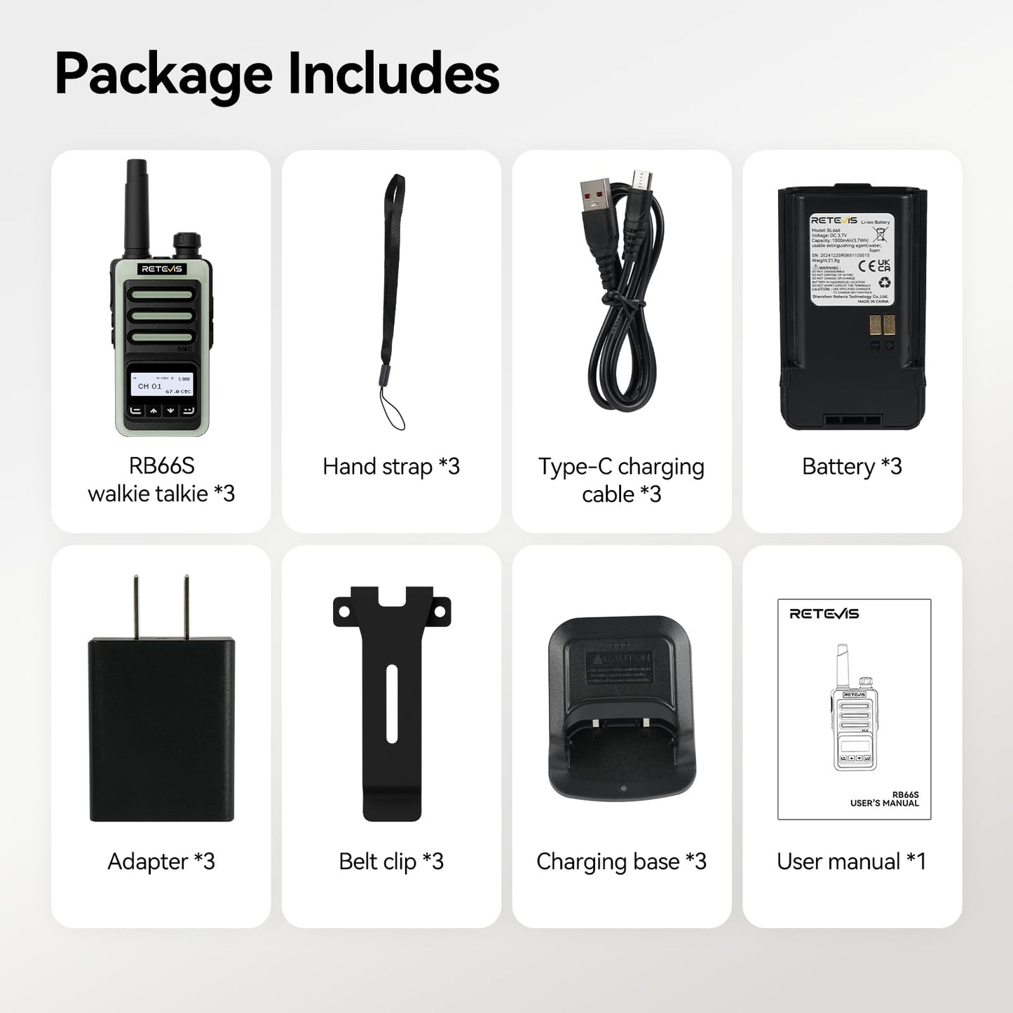 Retevis RB66S Walkie Talkies for Adults, Fast Charging, Flashlight, USB-C, Portable FRS Two Way Radios with LCD Screen, Fluorescent Design, 2 Way Radio for Work Outdoor Camping(3 Pack)