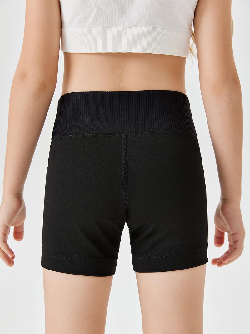 Girls Athletic Shorts Slim Tummy Control V Cross Waist Short Leggings Bike Dance Gymnastics Shorts Black