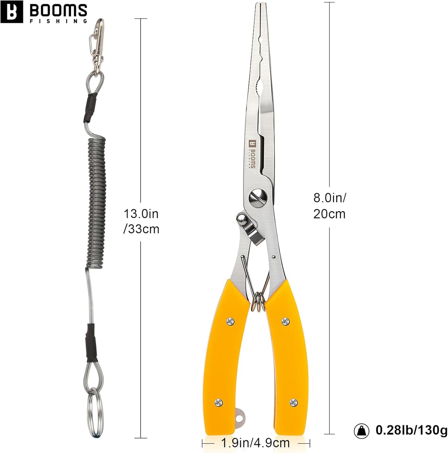 Fishing Pliers Hook Remover - 8" Long Nose Stainless Steel Tool for Saltwater | Braid Line Cutters with Lanyard & Safety Lock