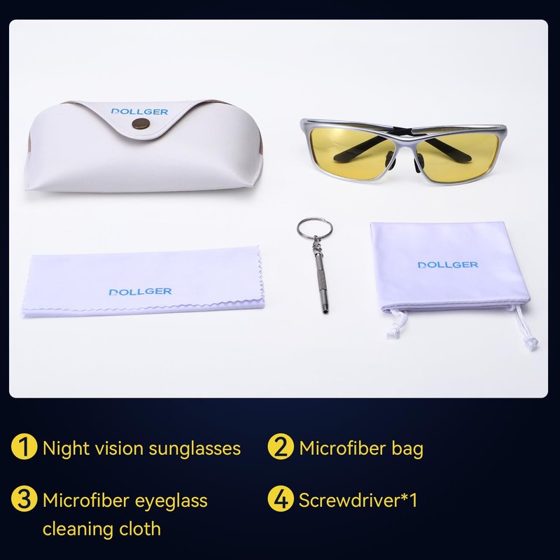 Dollger Night Glasses for Driving HD Polarized UV400 Protection Around Sunglasses Ultra light Al-Mg Goggles Anti Glare Yellow Tinted Sunglasses for Men & Women
