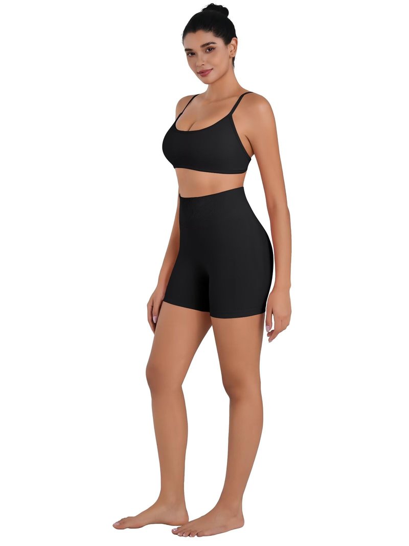Sunzel Women's Open Back Sports Bra Adjustable Spaghetti Strap Seamless Low Impact Workout Gym Yoga Bra with Removable Pads Black Small