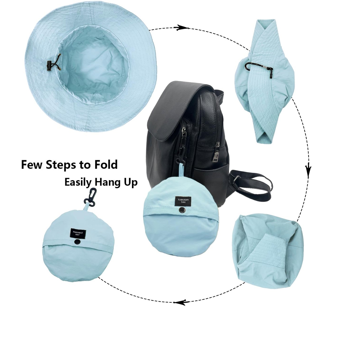 woogwin Waterproof Bucket Rain Hat with Chin Strap Quick Dry Packable Boonie Sun Hat Safari Hat UV Protection(Light Blue), Medium-X-Large