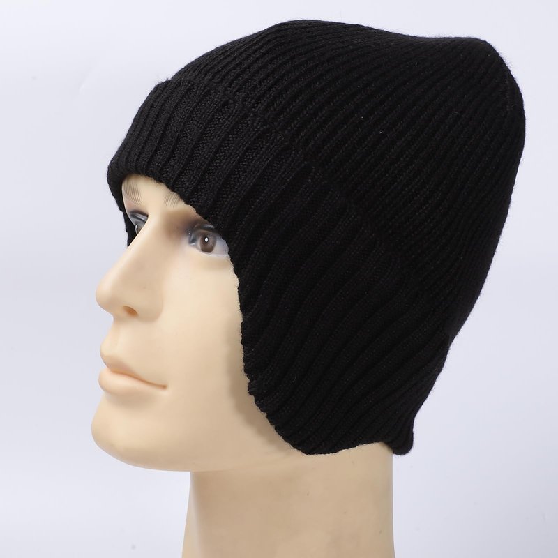 ZTL Unisex Merino Wool Beanie Hat with Ear Flaps Waterproof Windproof Warm Fleece Lined Winter Hat, Thermal Knitted Ski Cap for Women Men Black