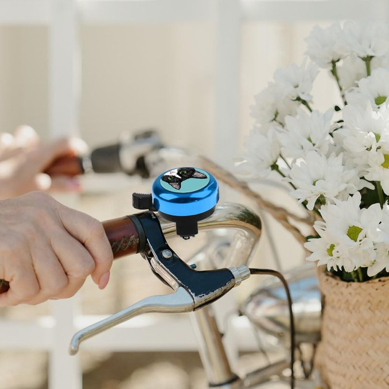 WIRESTER Blue Aluminum Round Bike Bell, Classic Ring Bicycle Bell, Bike Accessories Bell Ring for Adults Kids Girls Boys - Black White Tuxedo Cat