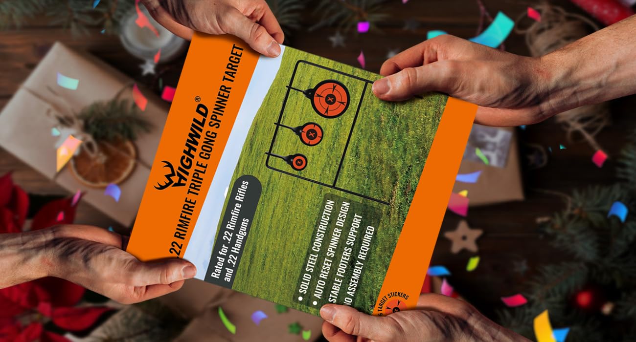 Highwild Triple Gong Spinner Target - Rated for .22 Rimfire Rifles and .22 Handguns - No Assembly Required