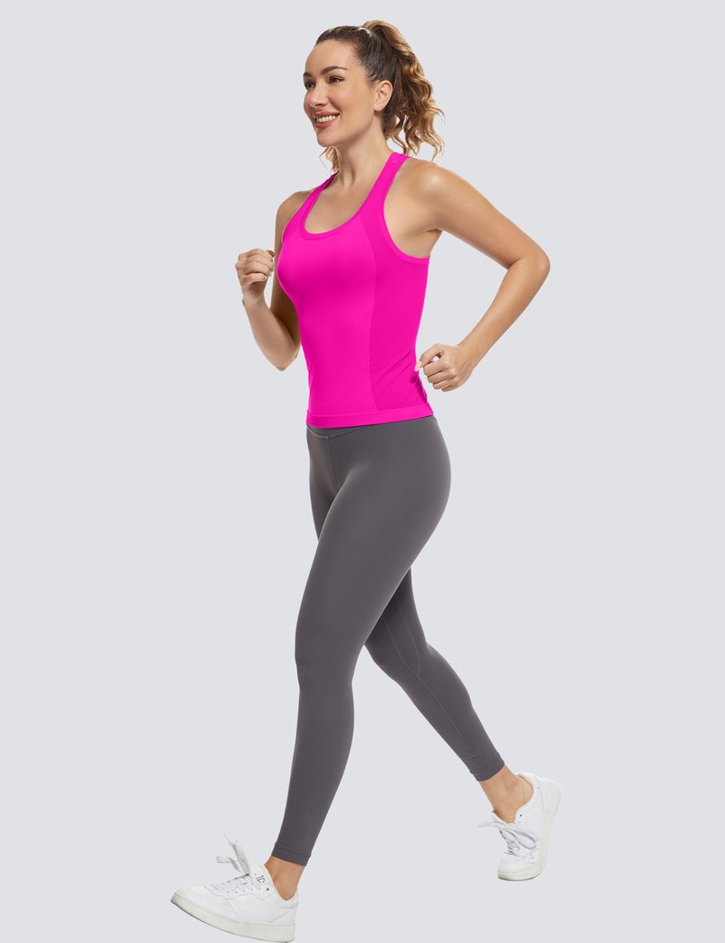 MathCat Workout Tops for Women Racerback Tank Tops Seamless Running Tank Tops Muscle Tank Hot Pink