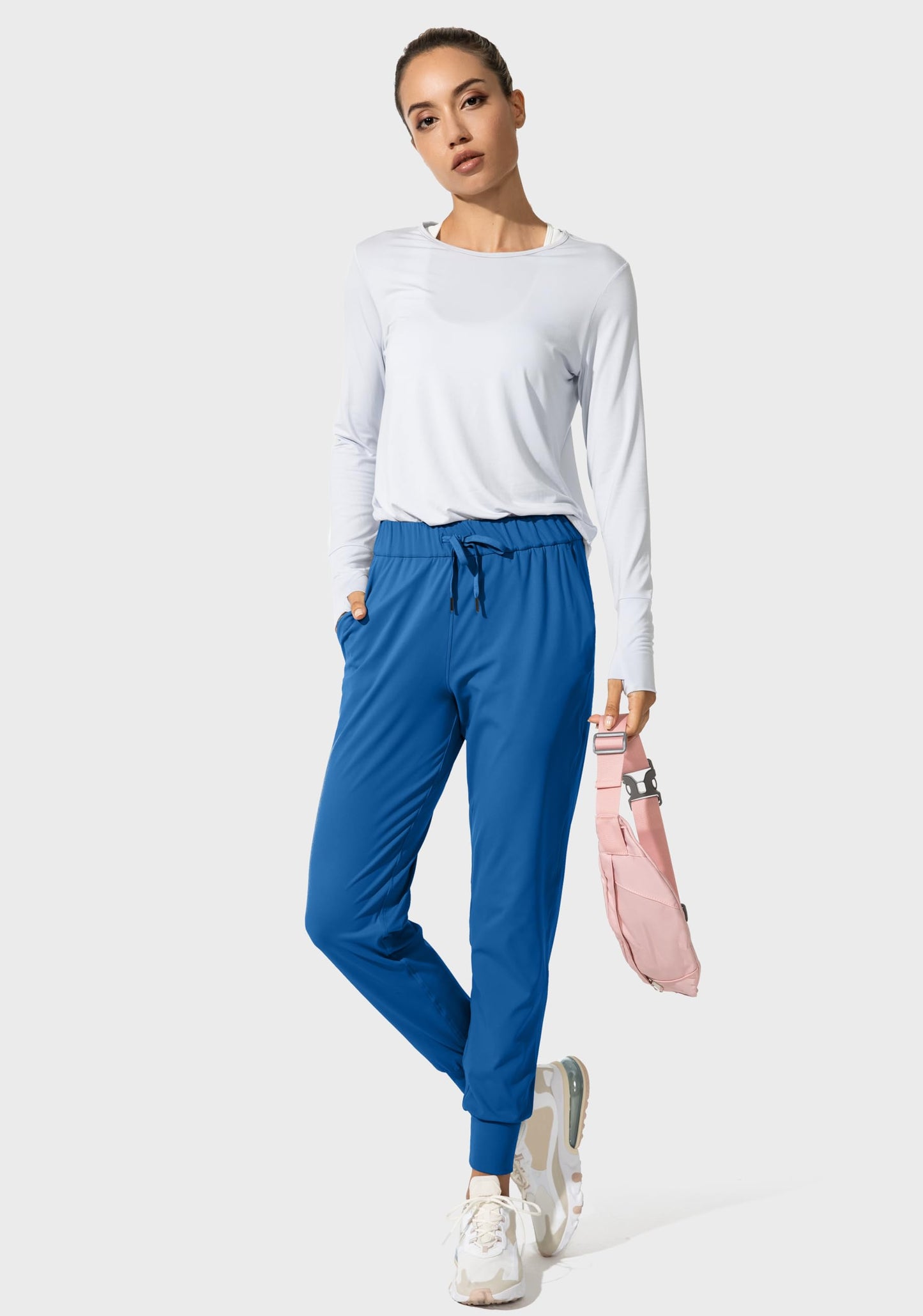 SANTINY Joggers for Women Lightweight Running Drawstring Sweatpants Workout Travel Yoga Athletic Womens Lounge Pants with Pockets(Blue_XL)