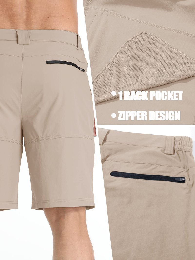 TACVASEN Mens Casual Shorts 10" Hiking Travel Shorts Lightweight Quick Dry Summer Golf Dress Fishing Travel Zipper Pockets Light Khaki 36
