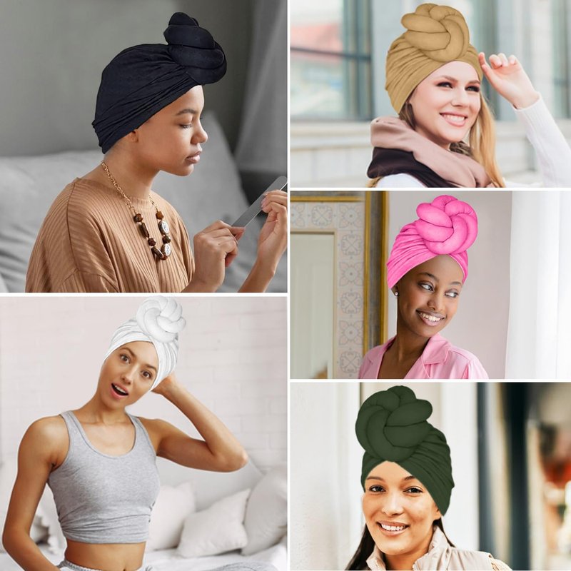 LVBGQVL Women Turbans and Head Wraps, Women African Turban Flower Knot Pre-Tied Bonnet Beanie Cap Headwrap Wine Red