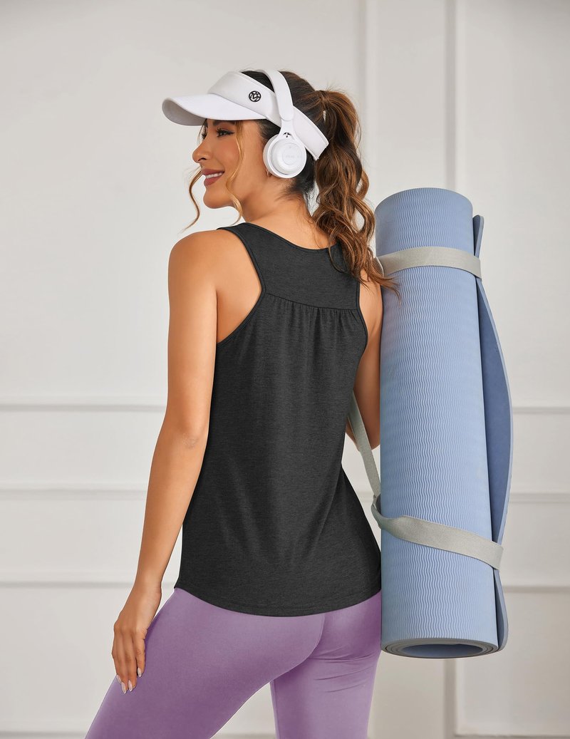 PINSPARK Women's Sleeveless Workout Tops Lightweight Active Yoga Muscle Shirts Racerback Athletic Running Tank Tops,Black XL