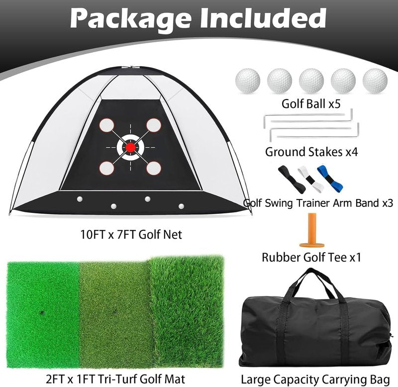Golf Net with Heavy-Duty Hitting Mat for Indoor & Outdoor Golf Hitting Chipping Swing Driving Practice, Mult-Targets 10x7ft Practice Nets for Backyard Driving, for Men Dad Golfers