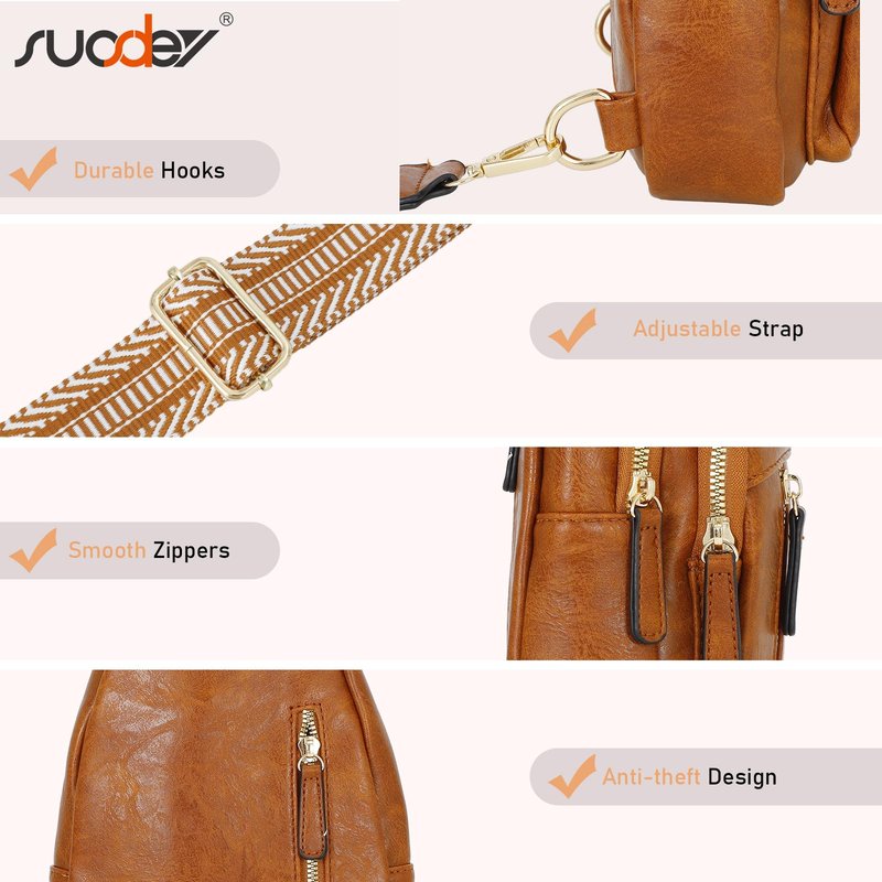 SUOSDEY Sling Bags for Women Crossbody Leather Sling Backpack Chest Bag Shoulder Bags for Casual Traveling Hiking Cycling brown