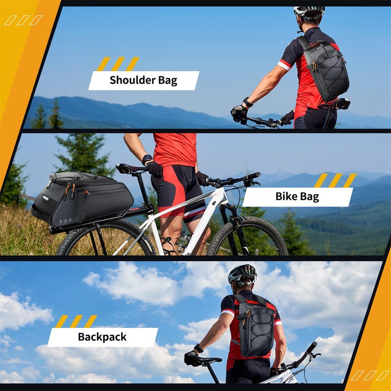 WOTOW Bike Rack Bag Waterproof - 9.5L Large Capacity Bike Trunk Bag, Reflective Bicycle Saddle Panniers, Cycling Bags Back Seat Storage Cargo Carrier Pouch with Shoulder Strap & Hook