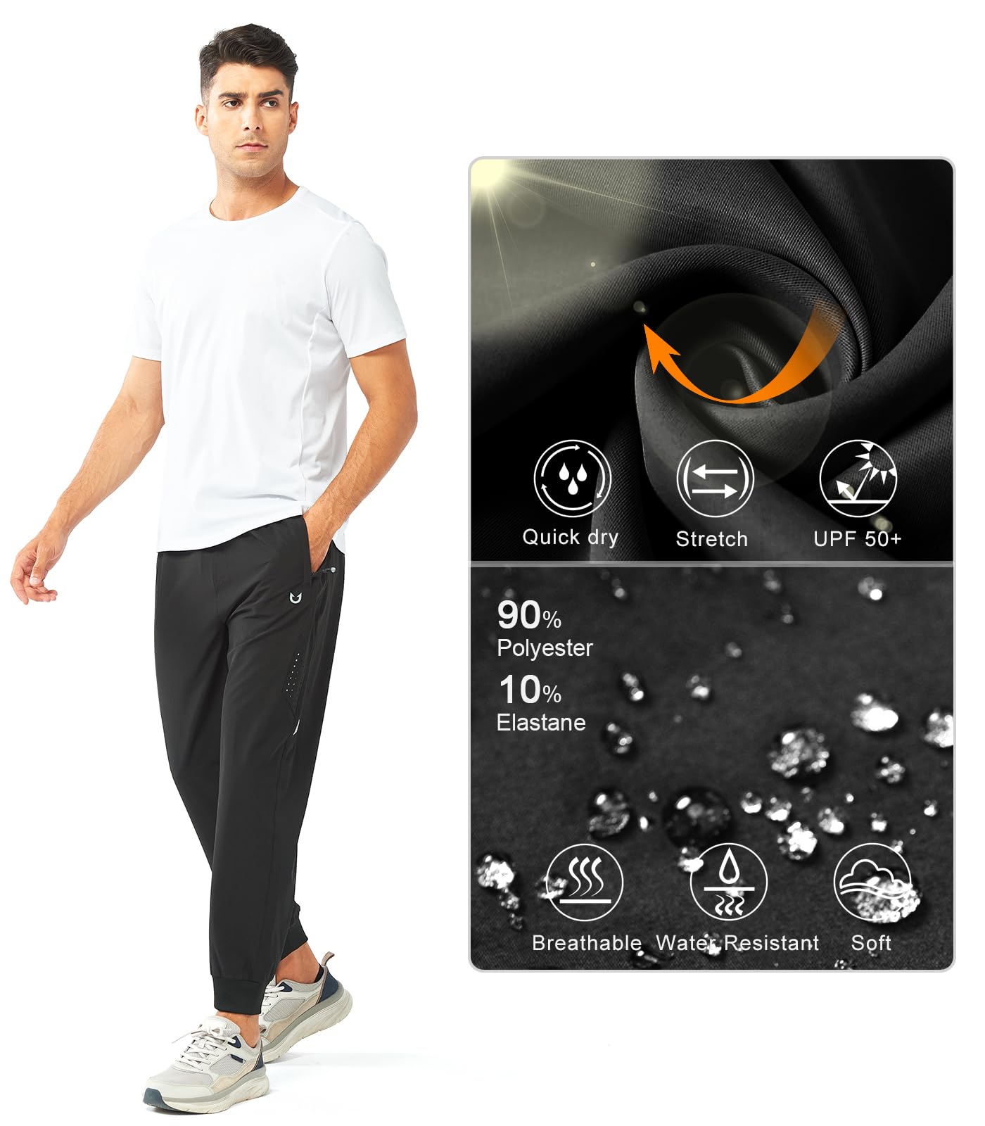 NORTHYARD Men's Athletic Running Pants Lightweight Workout Joggers Quick Dry Gym Sweatpants Active Sports Track Training Black L