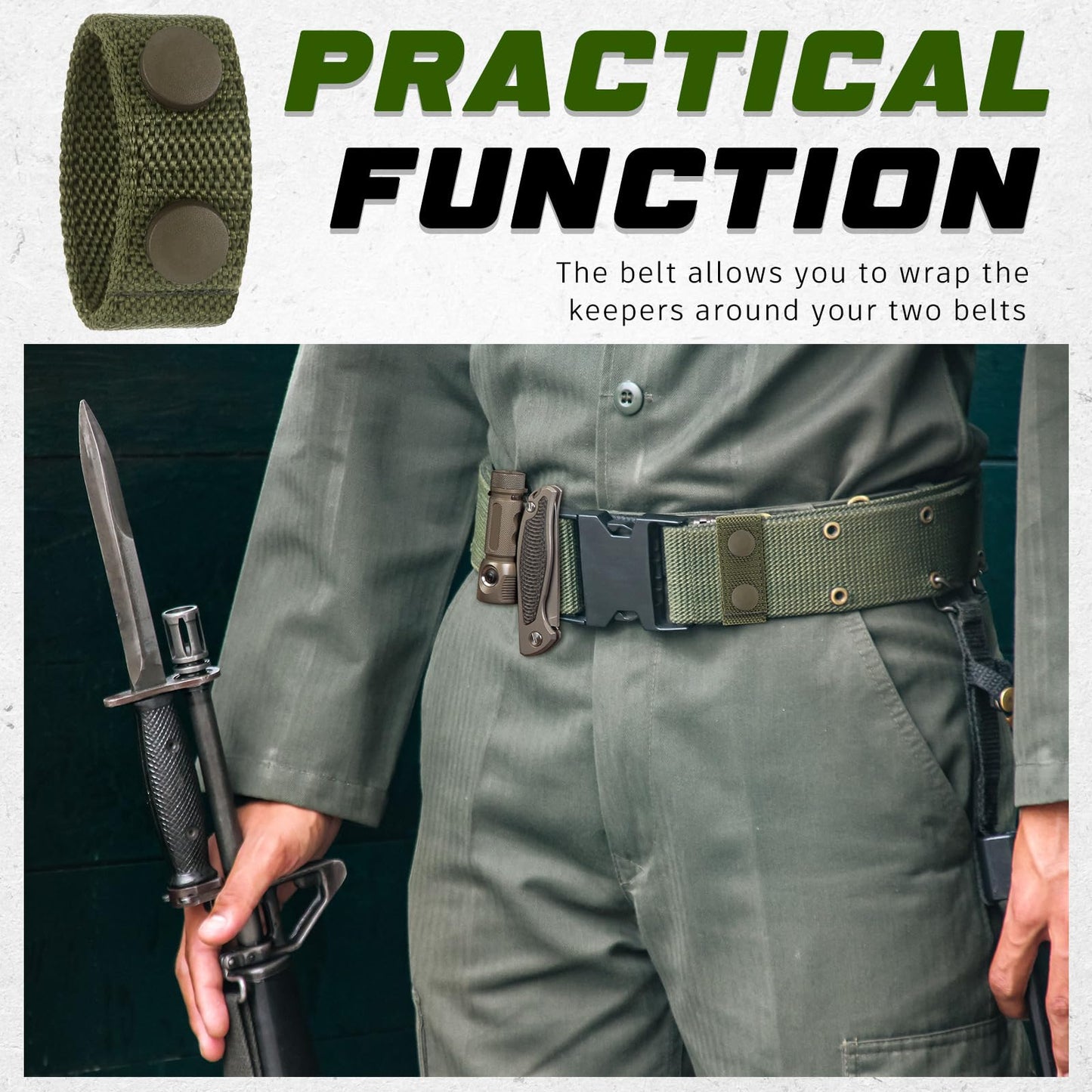 WILLBOND 8 Pcs Belt Keepers for Duty Belt 2-1/4 Wide with Double Snaps Nylon Tactical Loop Keeper Holder for Police Officer Fixing Security Military Equipment Accessories(Army Green)