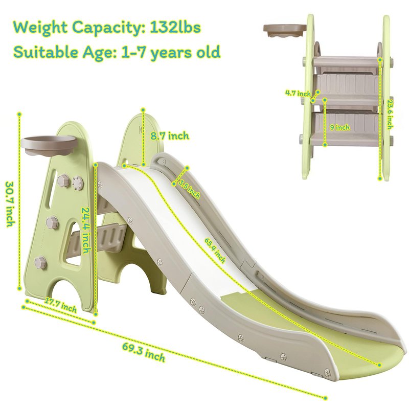 Indoor Toddler Slide for Kids Age 1-7, 3 in 1, Kid Play Climber Playset, Foldiable for Toddlers with Basketball Hoops and Ball, Baby Slide for Backyard Playsets Indoor and Outdoor
