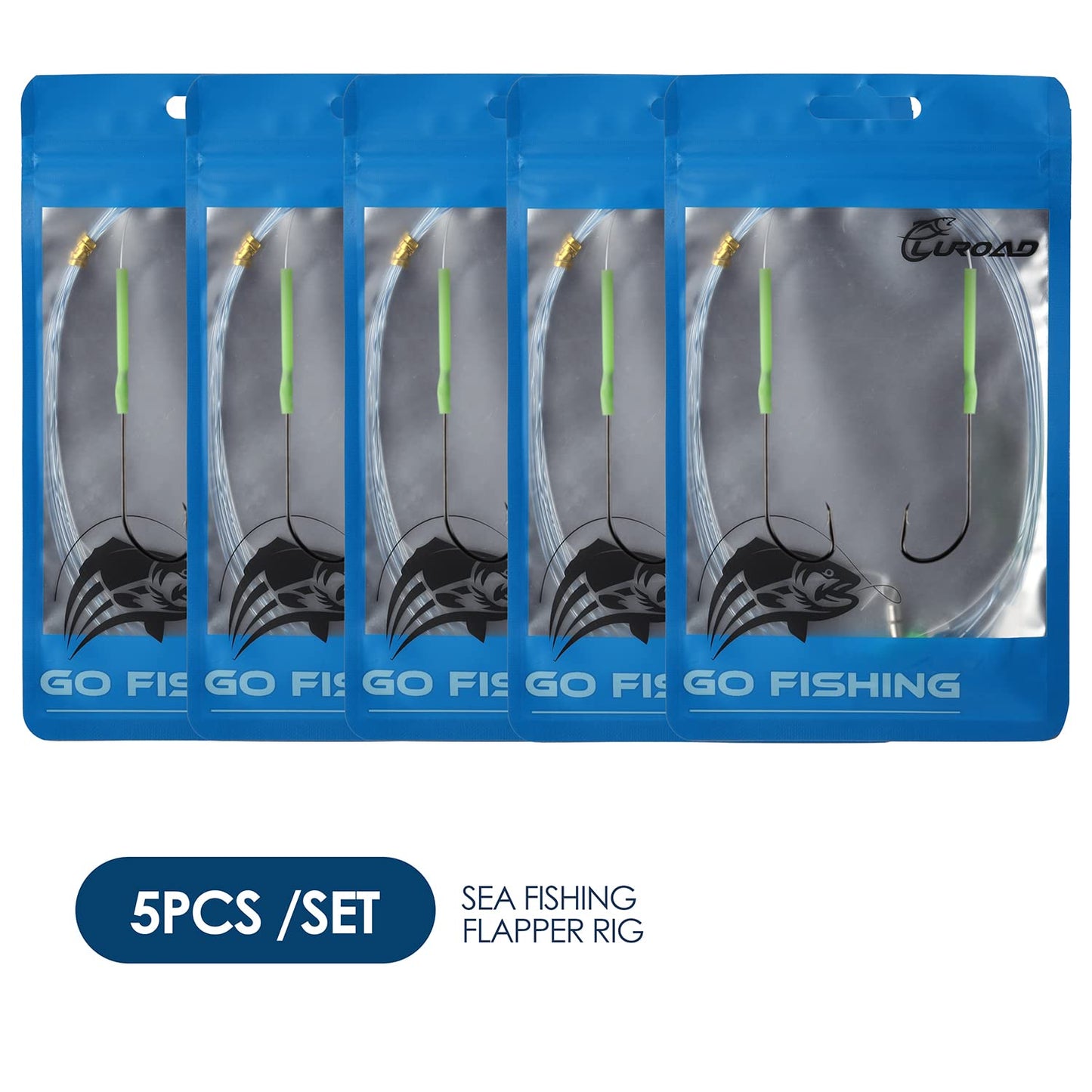 5pcs Sea Fishing Rigs, Deep Drop Snapper Rig, Bottom Fishing Rigs, Luroad Pre Tie Flapper Rig Aberdeen Hook Sizes 1, 2/0 for Beach Casting Shore Flounder, Whiting, Bass, Plaice