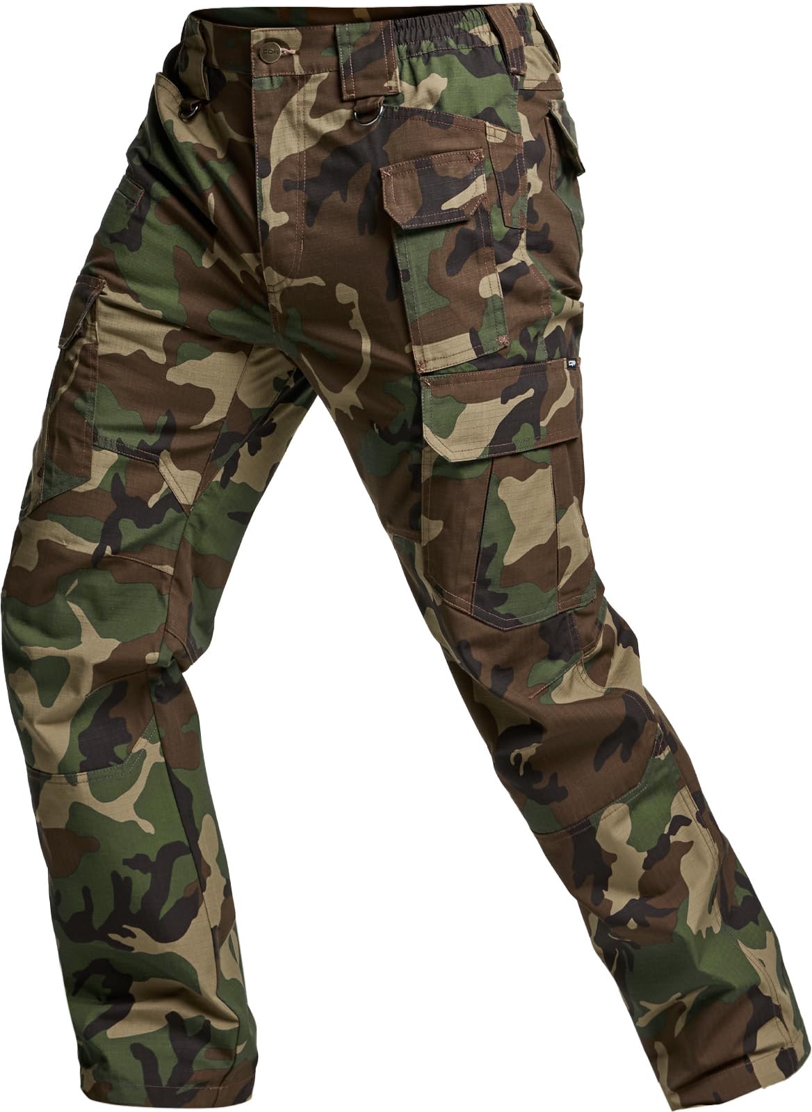 CQR Men's Tactical Pants, Water Resistant Ripstop Cargo Pants, Lightweight EDC Work Hiking Pants, Outdoor Apparel, Duratex Mag Pocket Print Woodland Camo, 28W x 30L