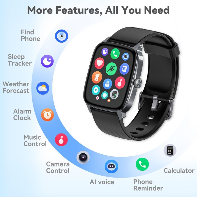 Imzuc Pedometer Watch for Men Women Android & iPhone, 1.85" Retina Display with Answer/Make Calls, Smart Watch with Pedometer, Calories & Step Counter, Waterproof Heart Rate/Sleep/SpO2 Monitor