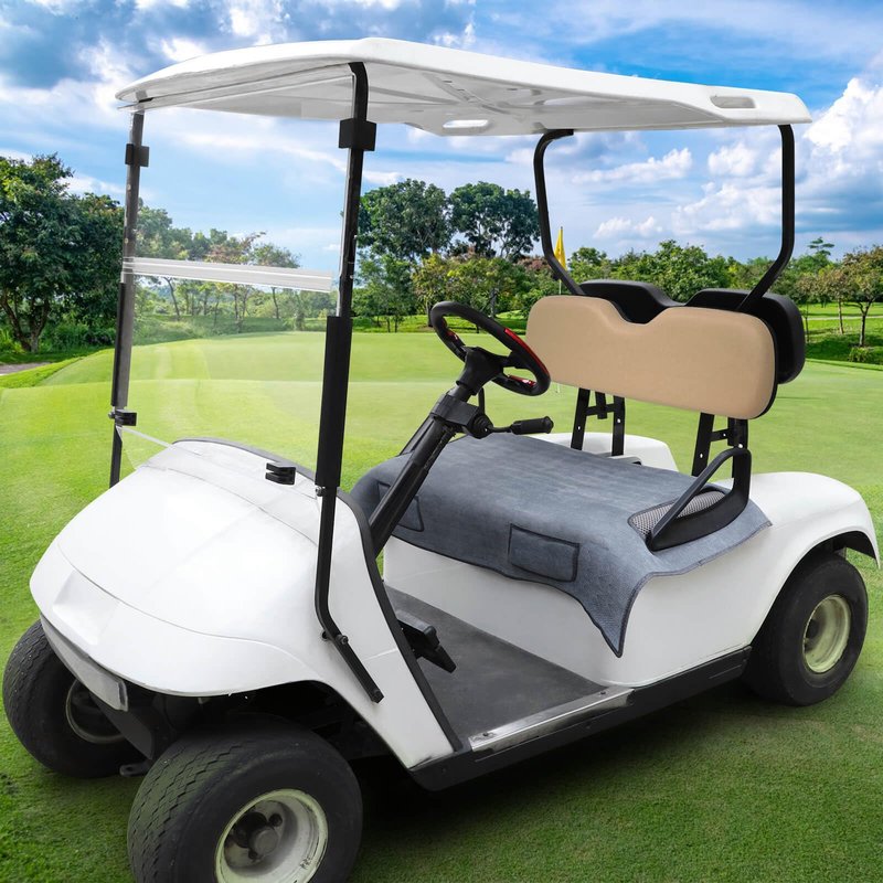 MOSNAI Golf Cart Blanket Seat Covers with 2 Pockets for Club Car DS Precedent EZGO TXT RXV Front Seat, Golf Cart Towel/Cloth Seat Cover Heavy Duty Breathable Washable Polyester Mesh Cloth