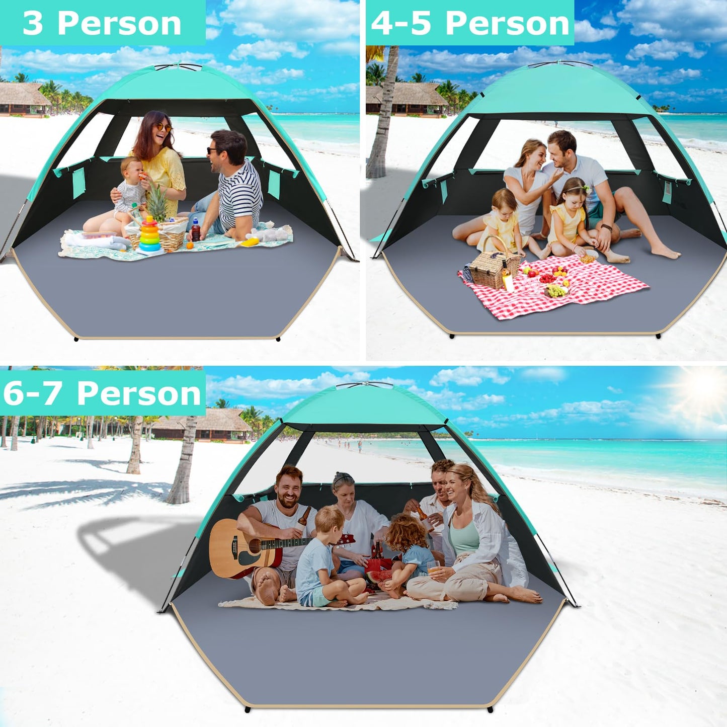 Gorich Beach Tent Sun Shelter for 3/4/6/8/10 Person with UPF 50+ UV Protection, Lightweight & Easy Setup Beach Shade Canopy, Portable Beach Shade Tent Beach Cabana