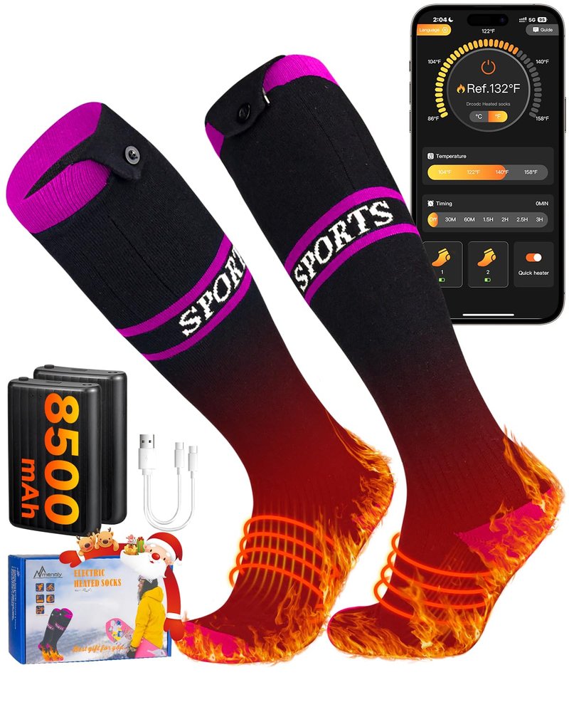 2026 Upgrade Heated Socks, 8500mAh*2 APP Control Electric Heated Socks for Men Women, Rechargeable Battery Powered Socks, Foot Warmer for Winter Hunting Ski Hiking Camping Outdoor Christmas Women Gift