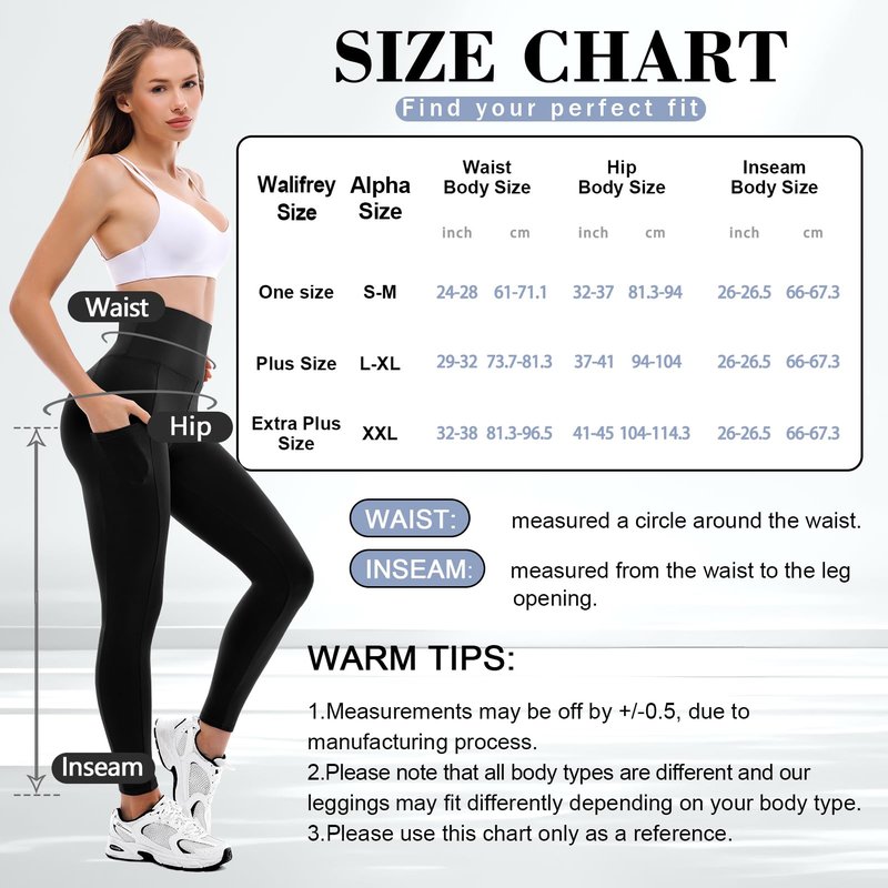 Walifrey Leggings with Pockets for Women 2 Packs,Women's High Waisted Yoga Leggings Gym for Workout Black LXL